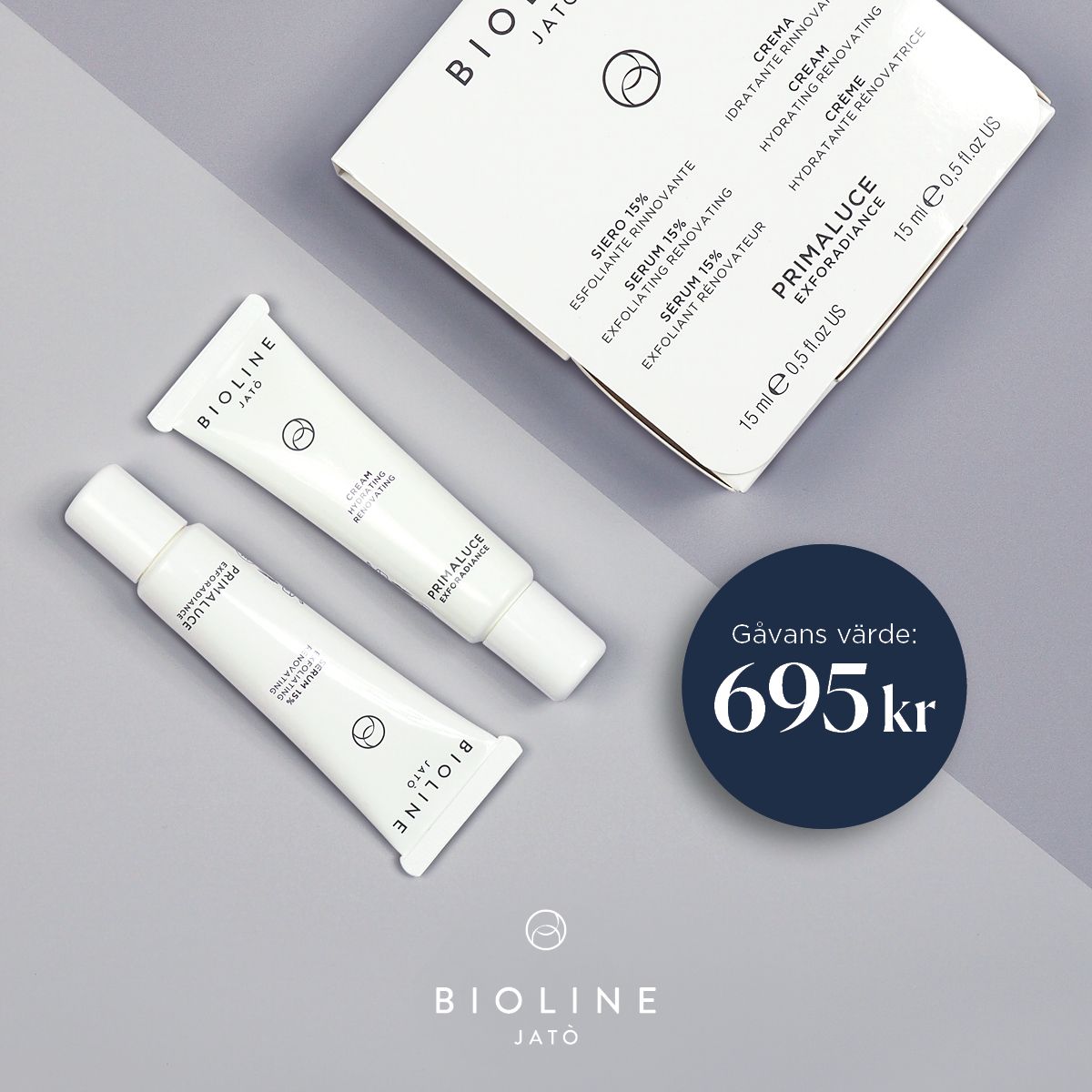 Köp två produkter i Bioline Primaluce och erhåll detta kit. Köp två produkter i Bioline Primaluce och erhåll detta kit.