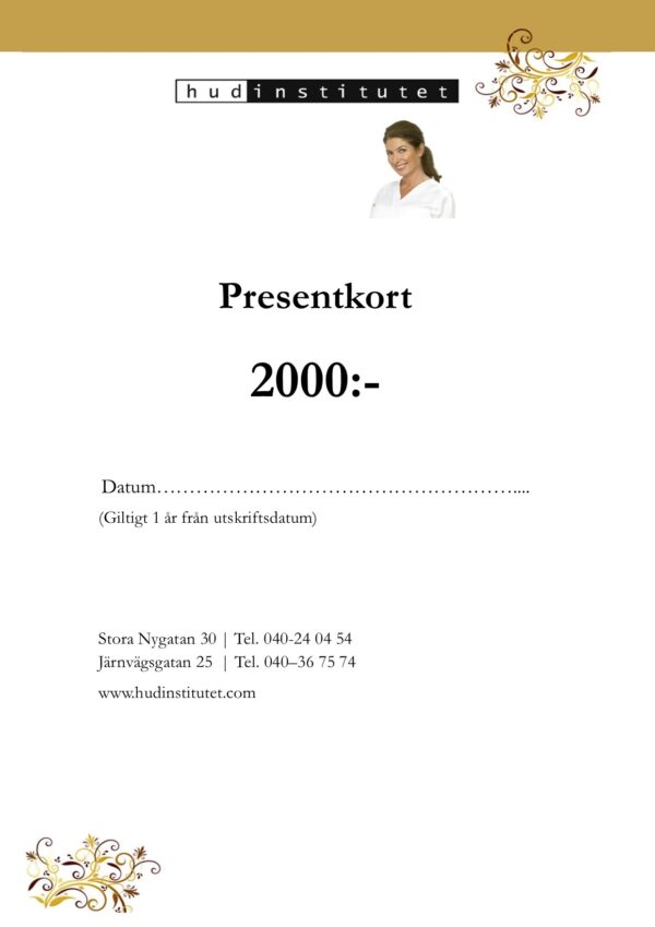 Hudinstitutet Presentkort 2000